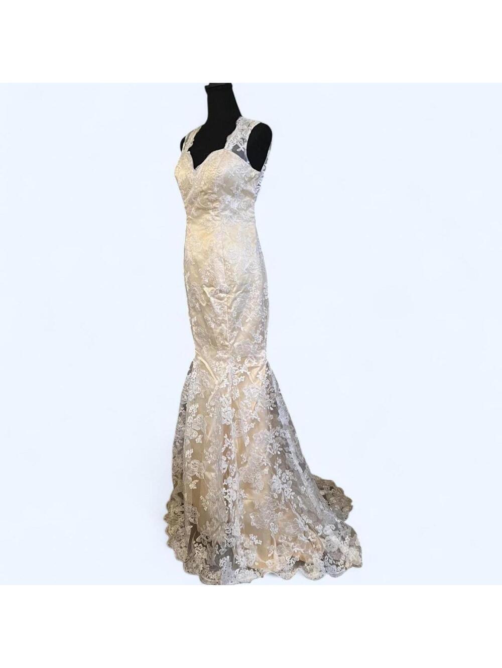 Vintage Lace Mermaid Gown Fairycore Bridal Prom Dress Size US 4 π - Picture 2 of 9